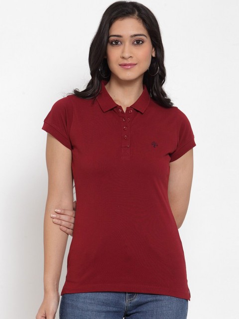 

Crozo By Cantabil Women Maroon Polo Collar Slim Fit T-shirt