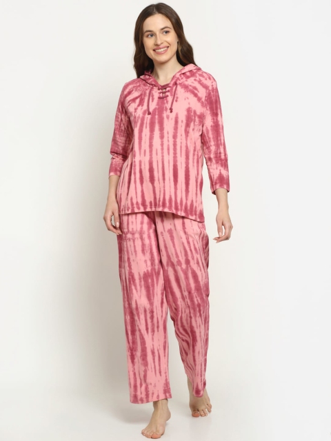 

Slumber Jill Women Pink & Mauve Pure Cotton Printed Night suit