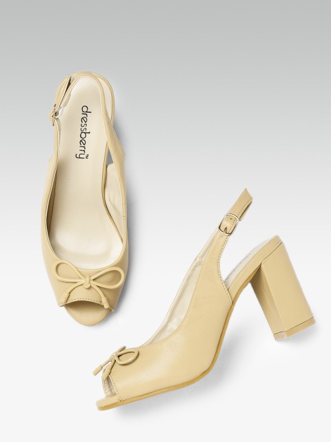 

DressBerry Women Beige Solid Peep-Toe Heels