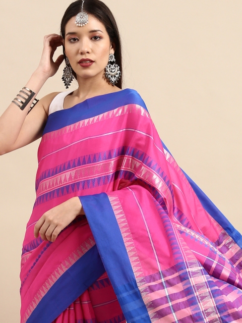 

Anouk Pink & Blue Woven Design Silk Cotton Sambalpuri Saree