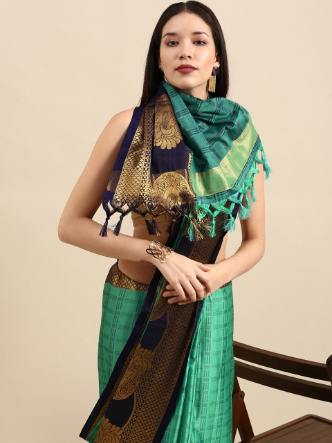 

Anouk Sea Green & Gold-Toned Woven Design Pure Silk Fusion Banarasi Saree