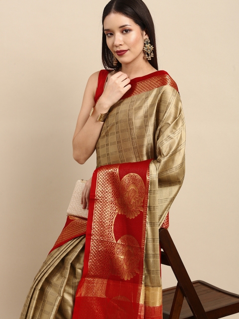 

Anouk Beige & Maroon Woven Design Pure Silk Banarasi Saree