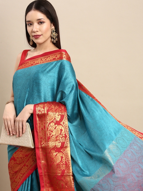 

Anouk Blue & Red Woven Design Pure Silk Banarasi Saree