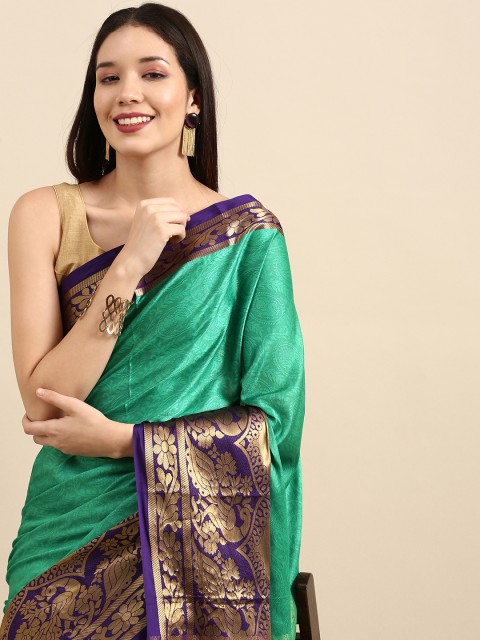 

Anouk Sea Green & Purple Woven Design Pure Silk Banarasi Saree