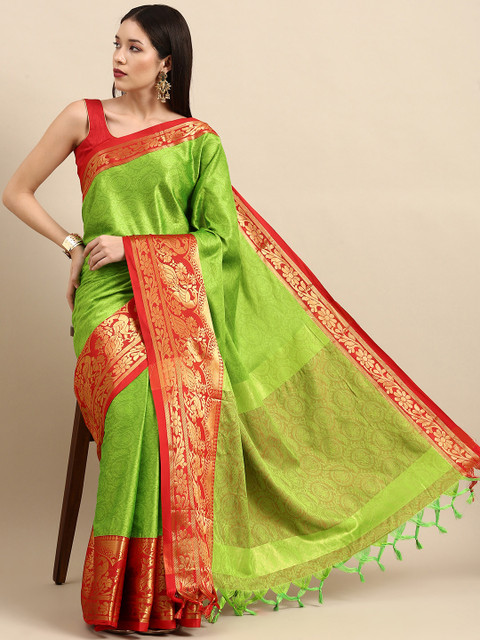 

Anouk Green & Red Woven Design Pure Silk Banarasi Saree