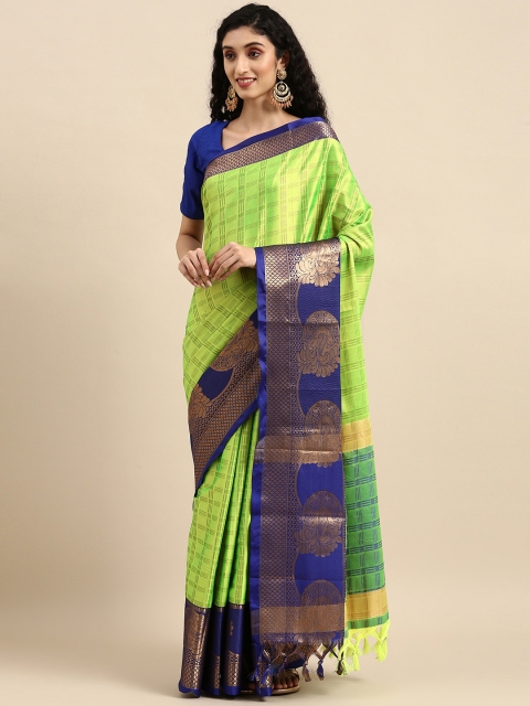 

Anouk Green & Blue Woven Design Pure Silk Banarasi Saree