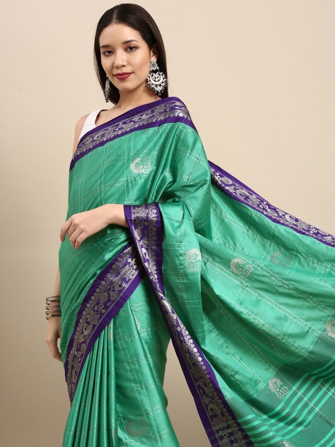 

Anouk Sea Green & Blue Woven Design Pure Silk Kanjeevaram Saree