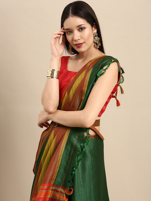 

Anouk Green & Red Woven Design Pure Silk Belted Banarasi Saree