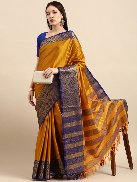 

Anouk Mustard & Navy Blue Woven Design Pure Silk Banarasi Saree