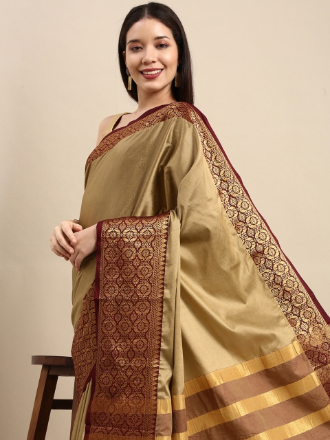 

Anouk Beige Woven Design Pure Silk Banarasi Saree