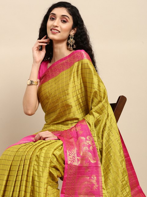 

Anouk Yellow & Pink Woven Design Pure Silk Kanjeevaram Saree