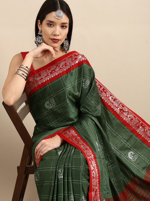 

Anouk Green & Red Woven Design Pure Silk Kanjeevaram Saree