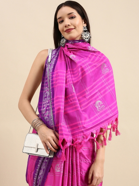 

Anouk Fuchsia & Purple Woven Design Pure Silk Fusion Kanjeevaram Saree