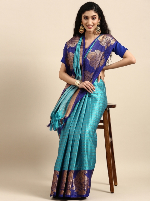 

Anouk Turquoise Blue Woven Design Pure Silk Kanjeevaram Saree