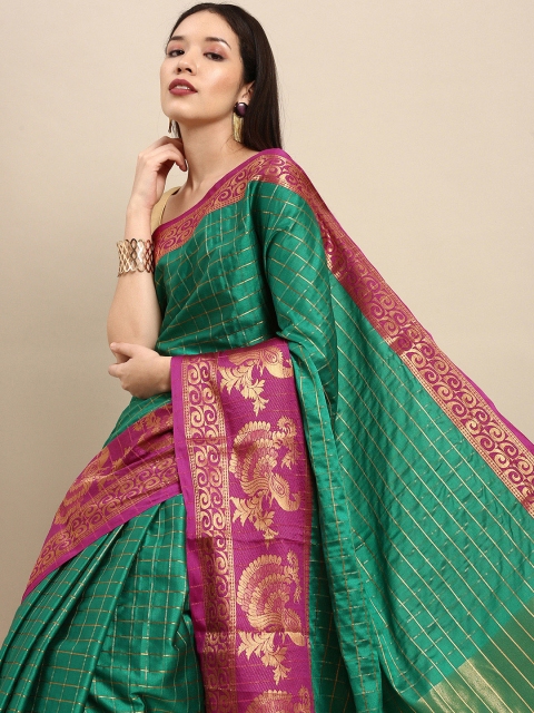 

Anouk Green & Fuchsia Woven Design Pure Silk Kanjeevaram Saree