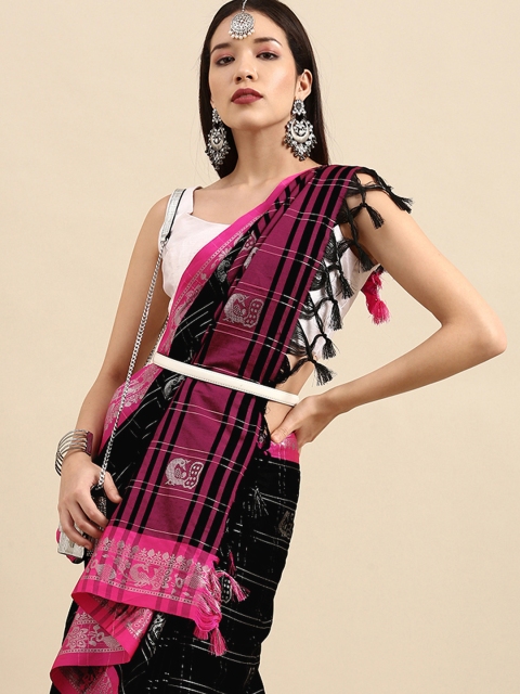 

Anouk Black & Pink Woven Design Pure Silk Belted Kanjeevaram Saree
