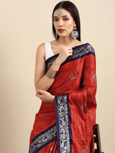 

Anouk Red & Silver-Toned Woven Design Pure Silk Kanjeevaram Saree