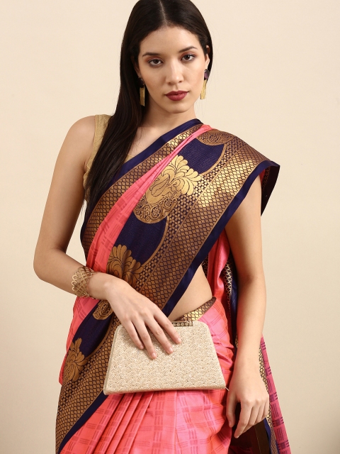 

Anouk Pink & Navy Blue Woven Design Pure Silk Banarasi Saree