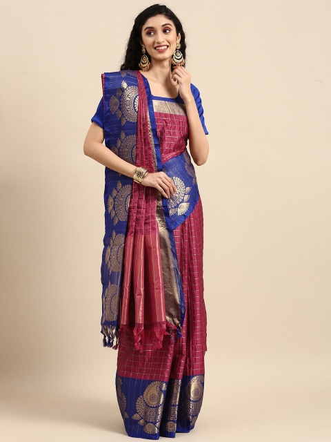 

Anouk Magenta & Blue Woven Design Pure Silk Kanjeevaram Saree