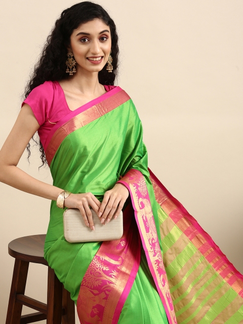 

Anouk Green & Pink Woven Design Pure Silk Kanjeevaram Saree