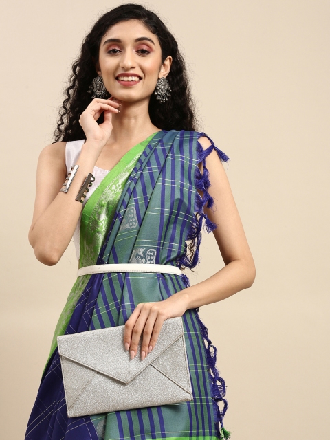 

Anouk Blue & Green Woven Design Pure Silk Belted Kanjeevaram Saree