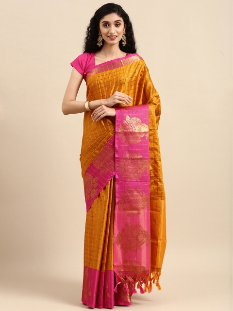 

Anouk Mustard & Pink Woven Design Pure Silk Kanjeevaram Saree