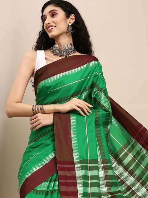 

Anouk Green & Maroon Woven Design Silk Cotton Sambalpuri Saree