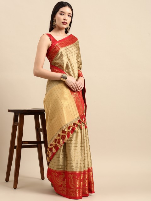 

Anouk Beige & Red Woven Design Pure Silk Kanjeevaram Saree
