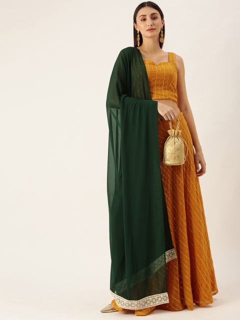 

EthnoVogue Mustard Yellow & Green Sequinned Made to Measure Lehenga & Blouse With Dupatta