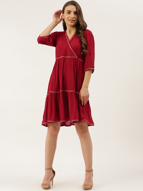 

Rue Collection Maroon Solid A-Line Dress