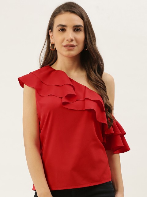 

Rue Collection Women Red One Shoulder Ruffles Regular Top