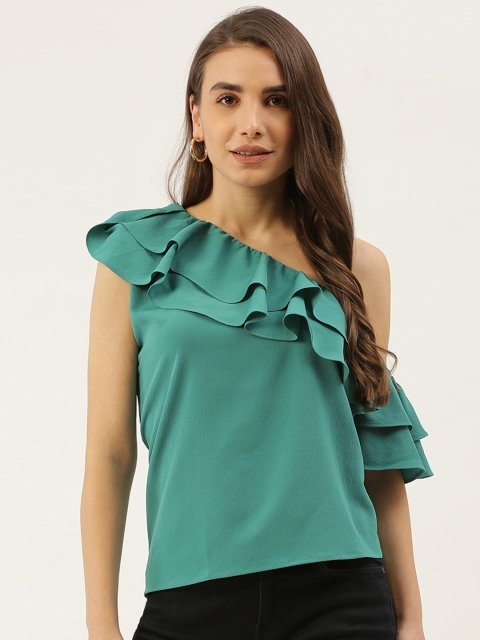 

Rue Collection Green One Shoulder Ruffles Regular Top