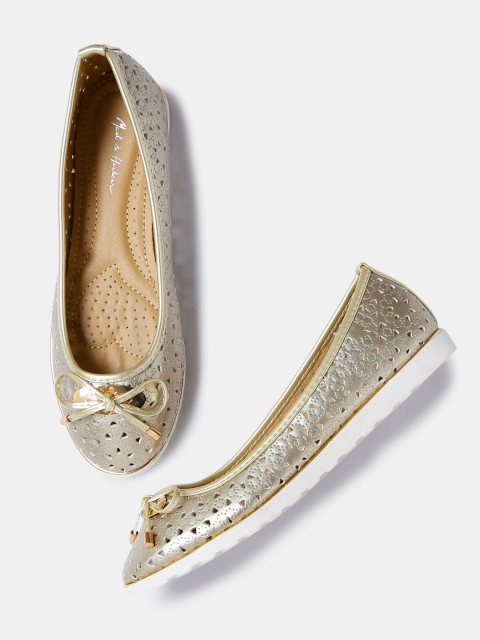 

Mast & Harbour Women Muted Gold-Toned Flat Shoes with Laser-Cuts