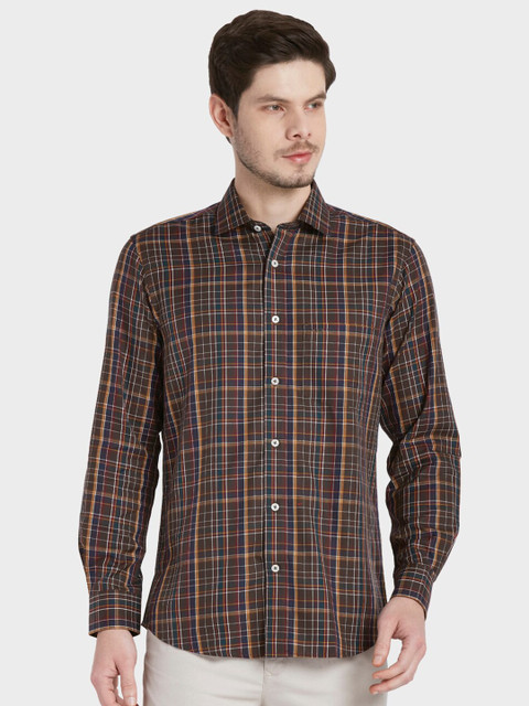 

ColorPlus Men Brown Tailored Fit Opaque Checked Casual Shirt