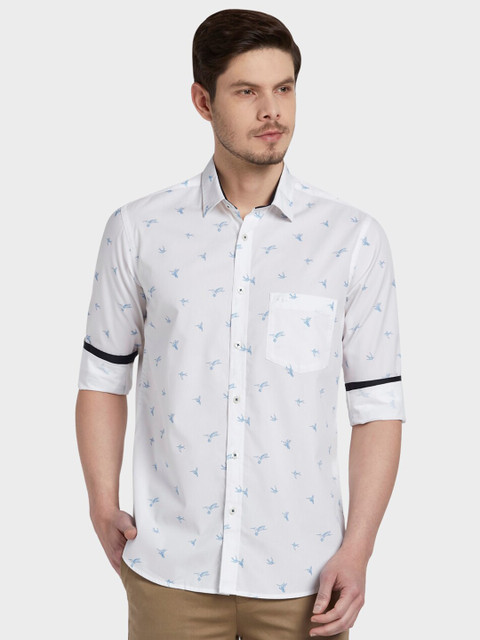 

ColorPlus Men White & Blue Printed Tailored Fit Casual Shirt