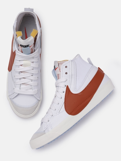 

Nike Men White & Rust Blazer Mid '77 Jumbo Leather Mid-Top Shoes