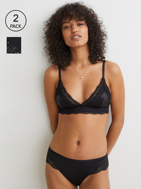 

H&M Women Black 2-Pack Thong Briefs
