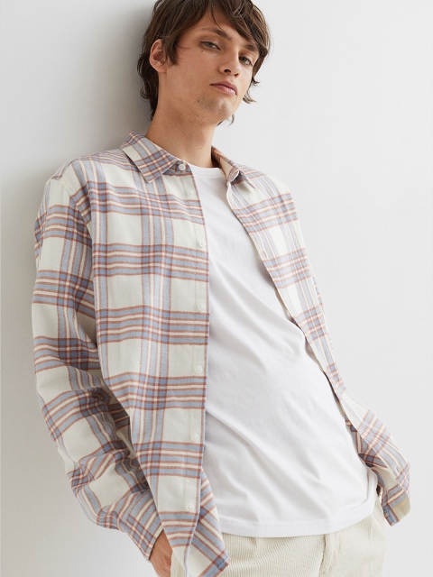 

H&M Men White Checked Regular Fit Cotton Shirt