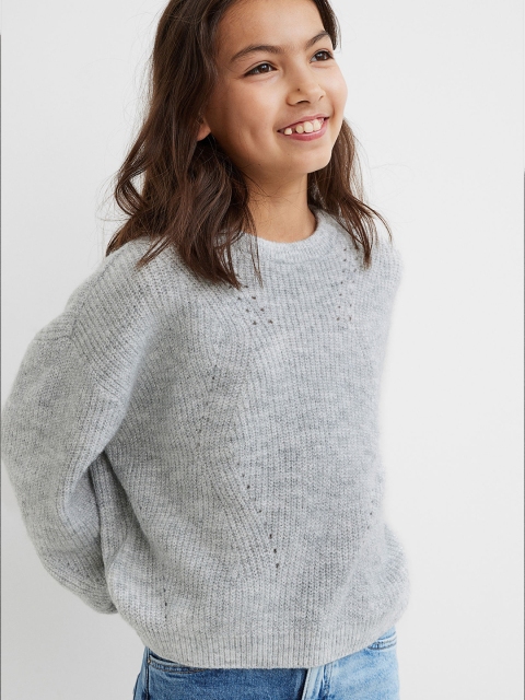 

H&M Girls Grey Oversized Knitted Jumper