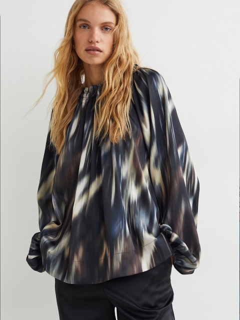 

H&M Women Black Balloon-sleeved Blouse