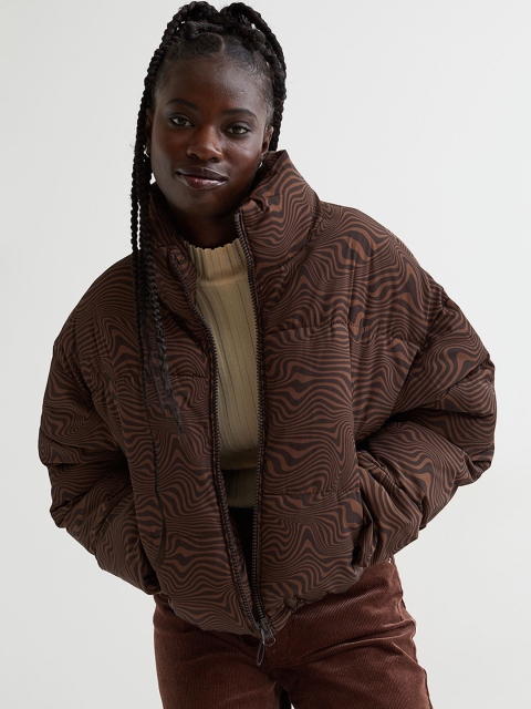 

H&M Women Brown Printed Short Puffer Jacket