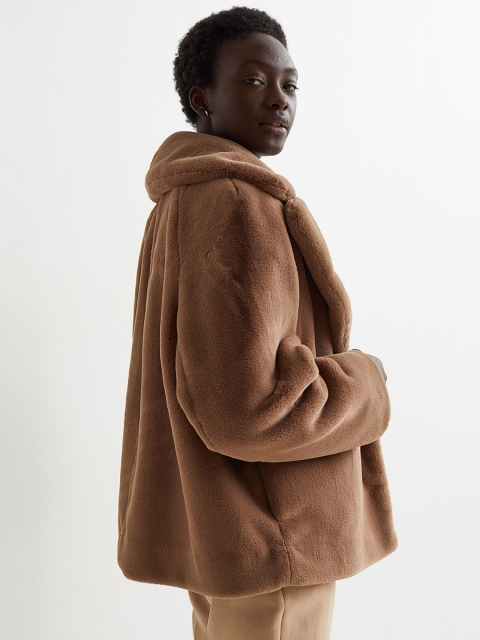 

H&M Women Brown Faux Fur Jacket