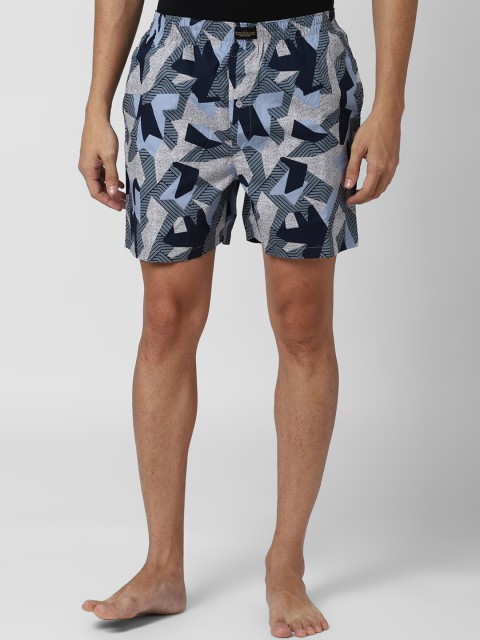 

Peter England Men Navy Blue & Grey Printed Pure Cotton Lounge Shorts