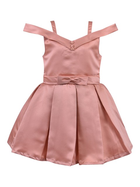 

Wish Karo Girls Peach-Coloured Solid Satin Fit & Flare Dress