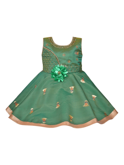 

Wish Karo Green Embellished Satin Dress
