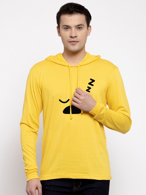 

Friskers Men Yellow & Black Printed Hooded T-shirt