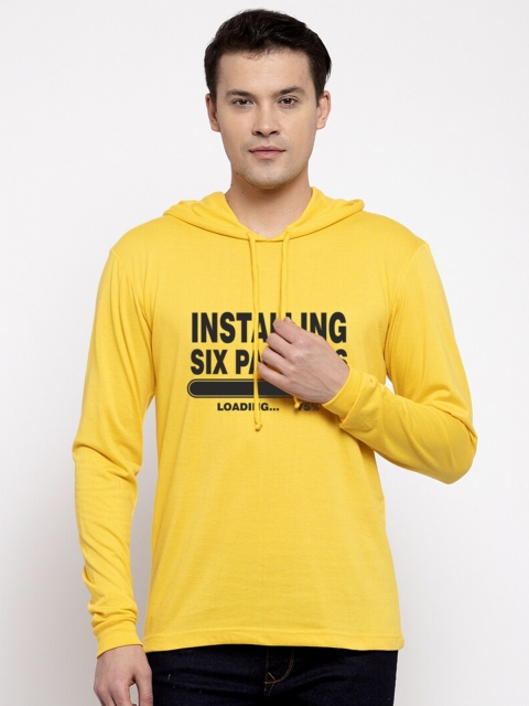 

Friskers Men Yellow Typography Printed Full Sleeve Hooded T-shirt