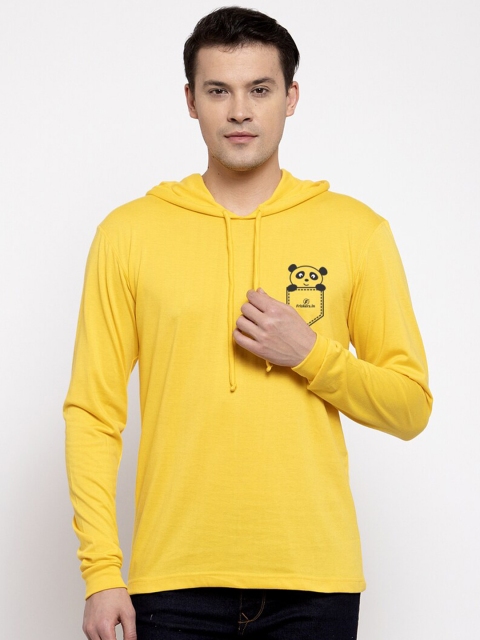 

Friskers Men Yellow Printed Hooded T-shirt