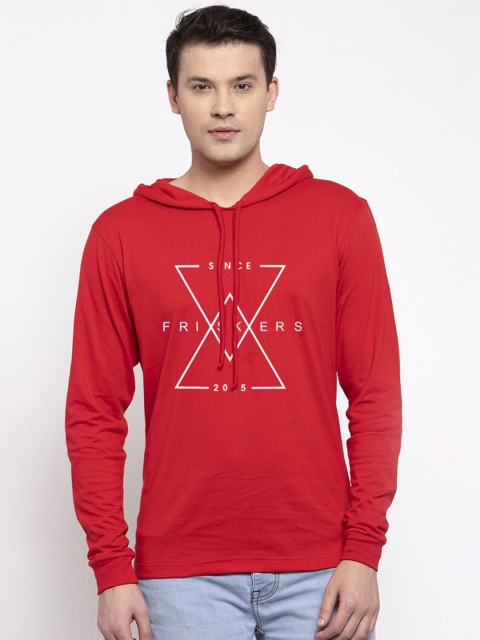 

Friskers Men Red Typography Printed Cotton Hooded T-shirt
