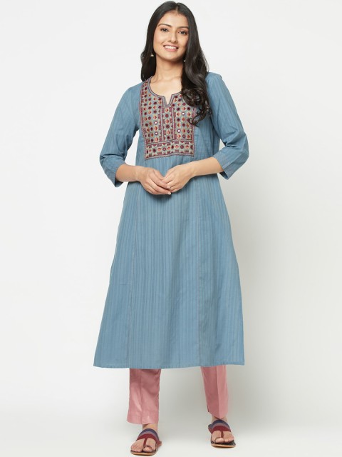 

Fabindia Women Green Ethnic Motifs Embroidered Kurta